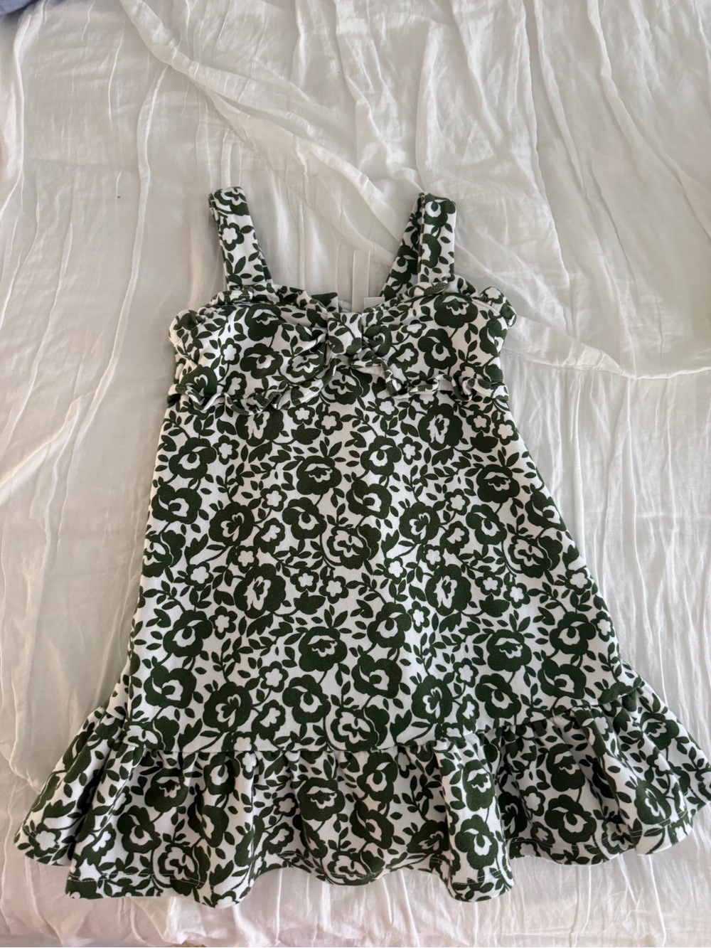 Janie and Jack Green and White Floral Ruffle Dress